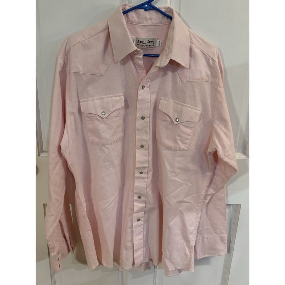 Vintage Ranch Town Soft Pink Pearl Snap Men's Western Shirt USA 16.5-36